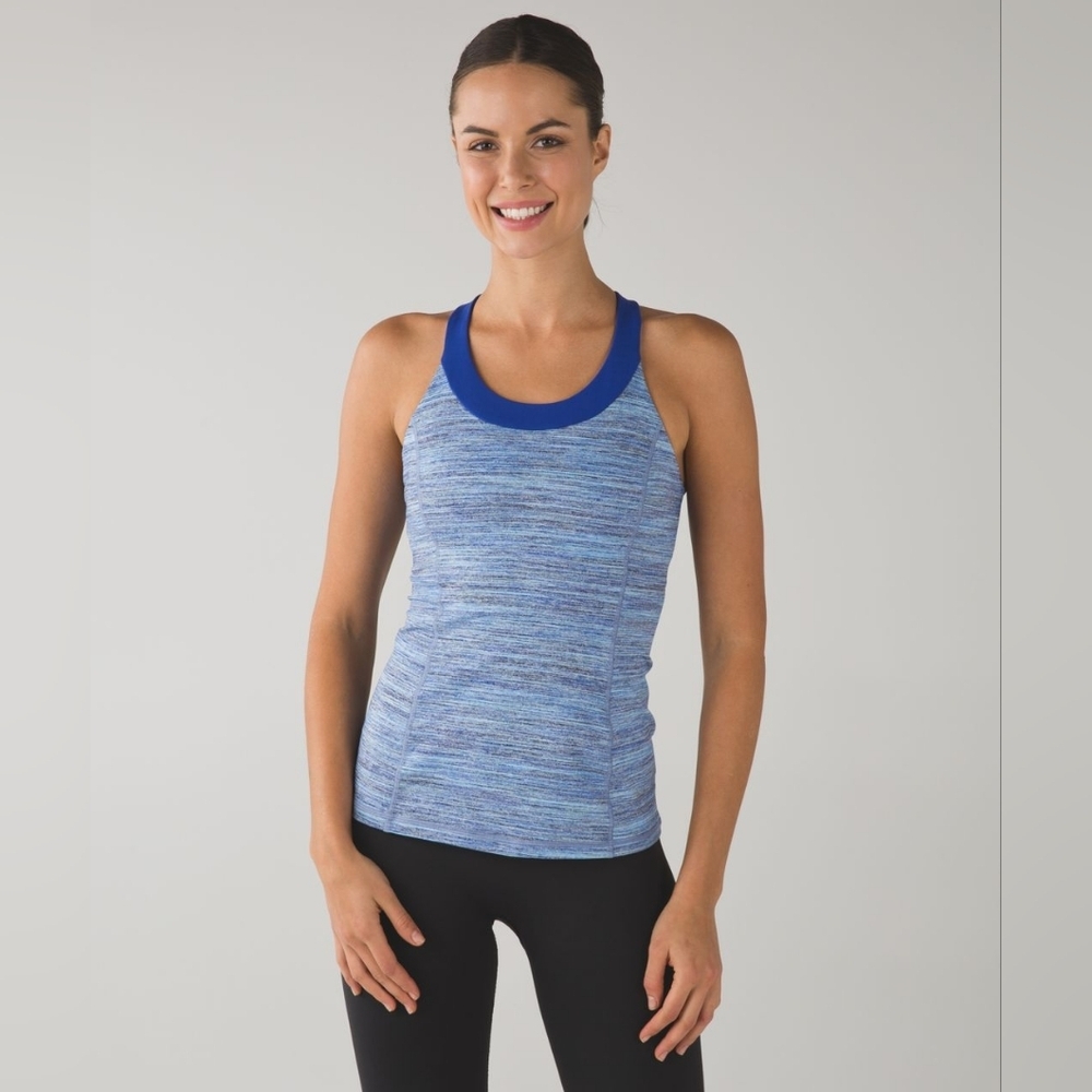 Lululemon Enhearten Tank Top Blue Strappy Back Camo Space Dye Racerback Sz 8 - Picture 2 of 15